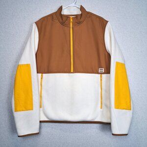 HBC Stripes Half Zip Pullover Size L Cotton Sweater Unisex Tan Cream Color